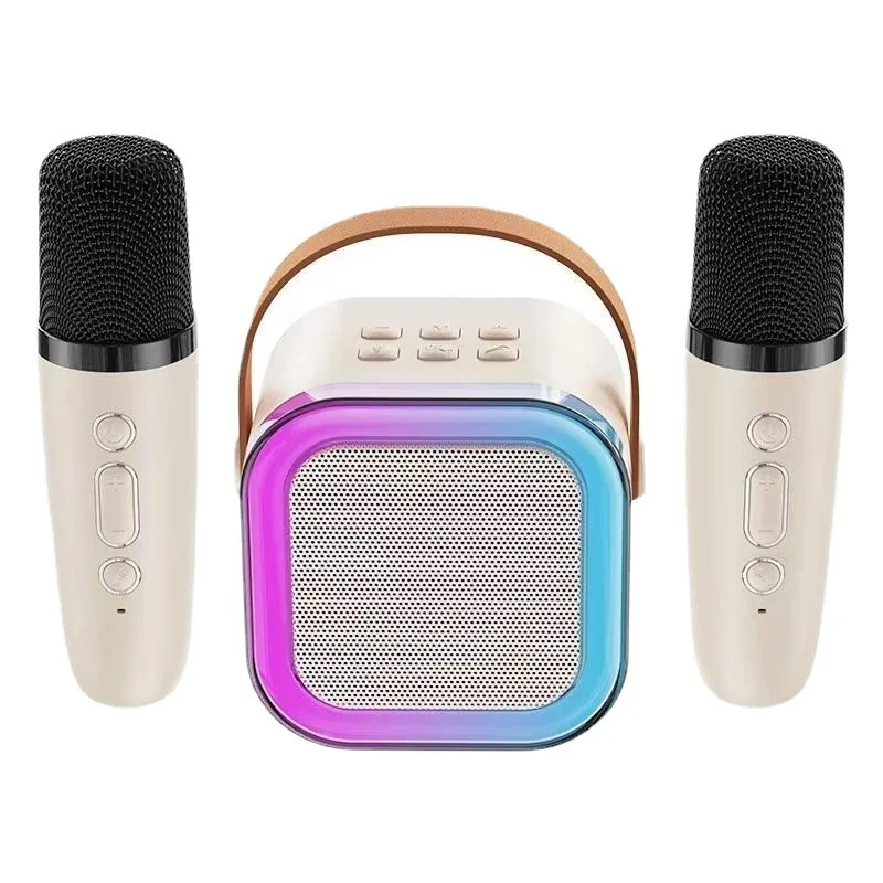 Mini Karaoke Machine for Kids Adults, Portable Bluetooth Karaoke Speaker with 2 Wireless Mics and Color Lights for  Home Party