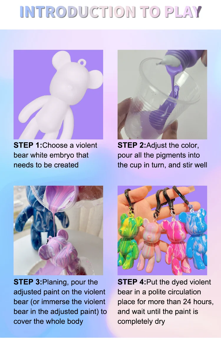 Teddy Giant White Solid Ceramic Art Set Diy Arylic Violent Acrylic Poring 3D Bear Fluid Paint
