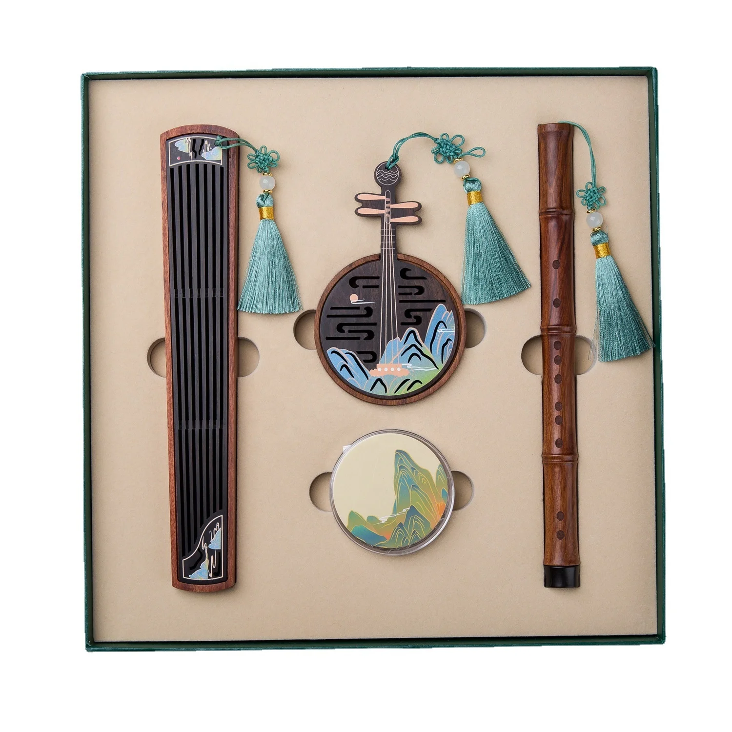 Chinese Zither  Yueqin Flute Incense Gift Set Wooden Incense Set Picturesque Landscape Incense Stick Box