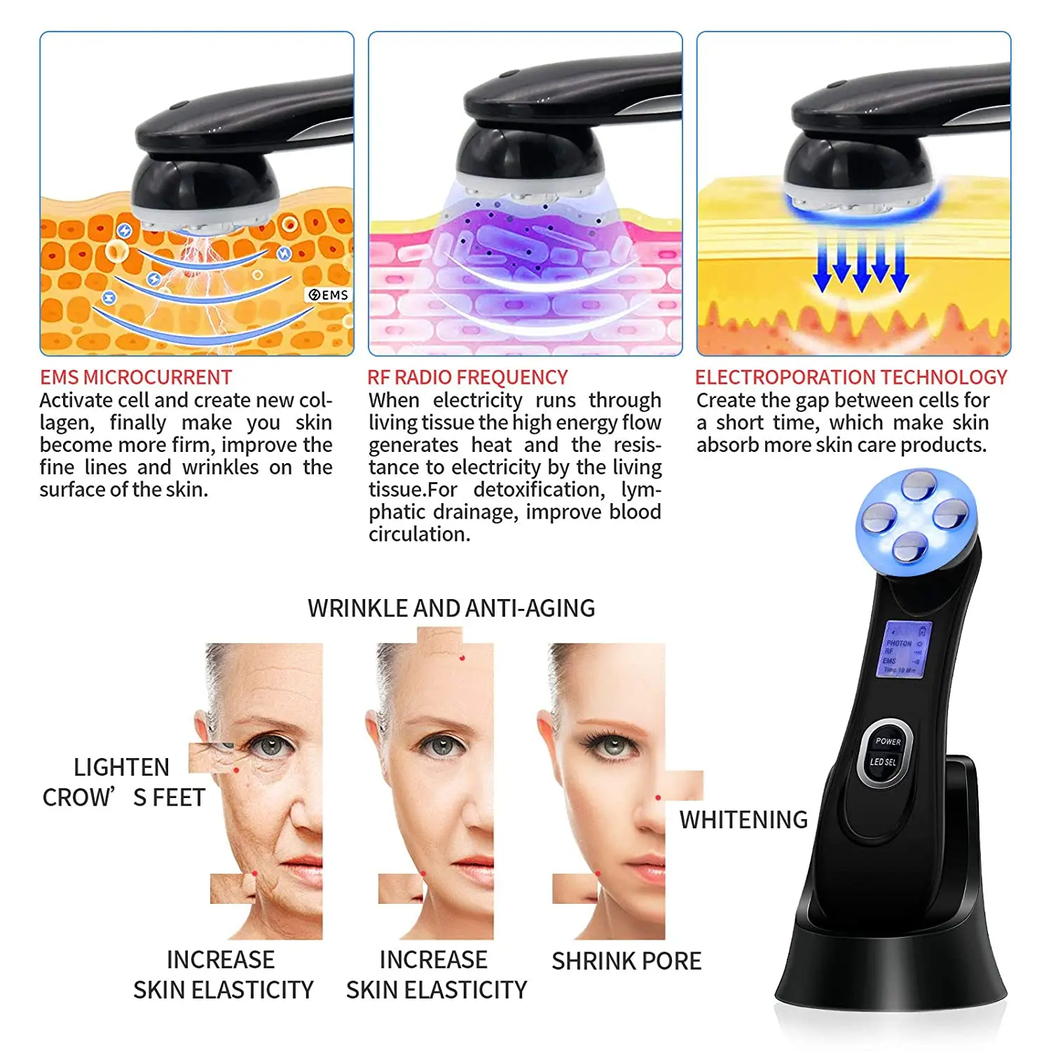 
2021 portable emslim eye rf device led facial massage skin tightening remove wrinkles face lifting machine 