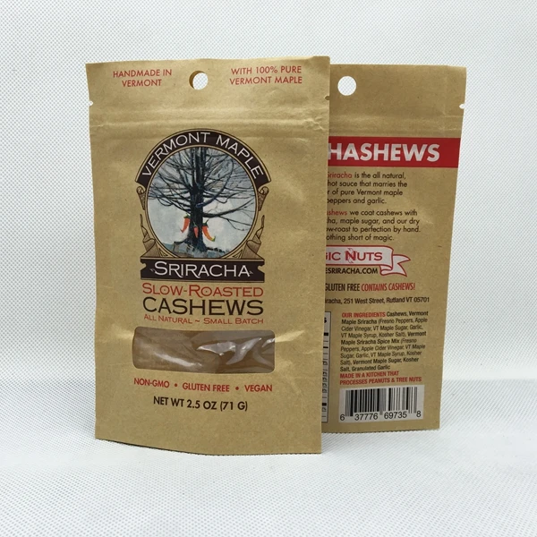 HS custom coffee bags For Snack Kraft Paper Stand Up Zip Lock Cashew Nuts Packaging Pouch