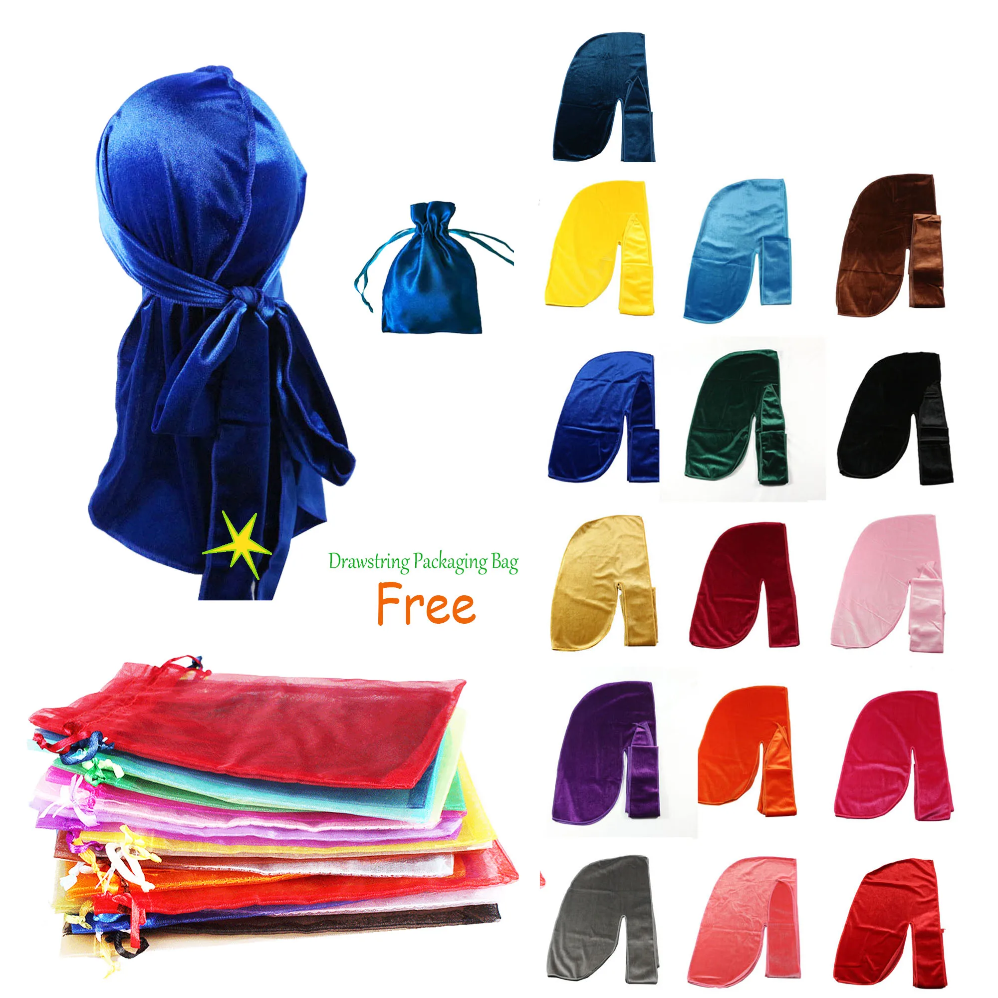 
2020 wholesale fashion velvet durag for men wave cap headstrap male du rag in package bag 