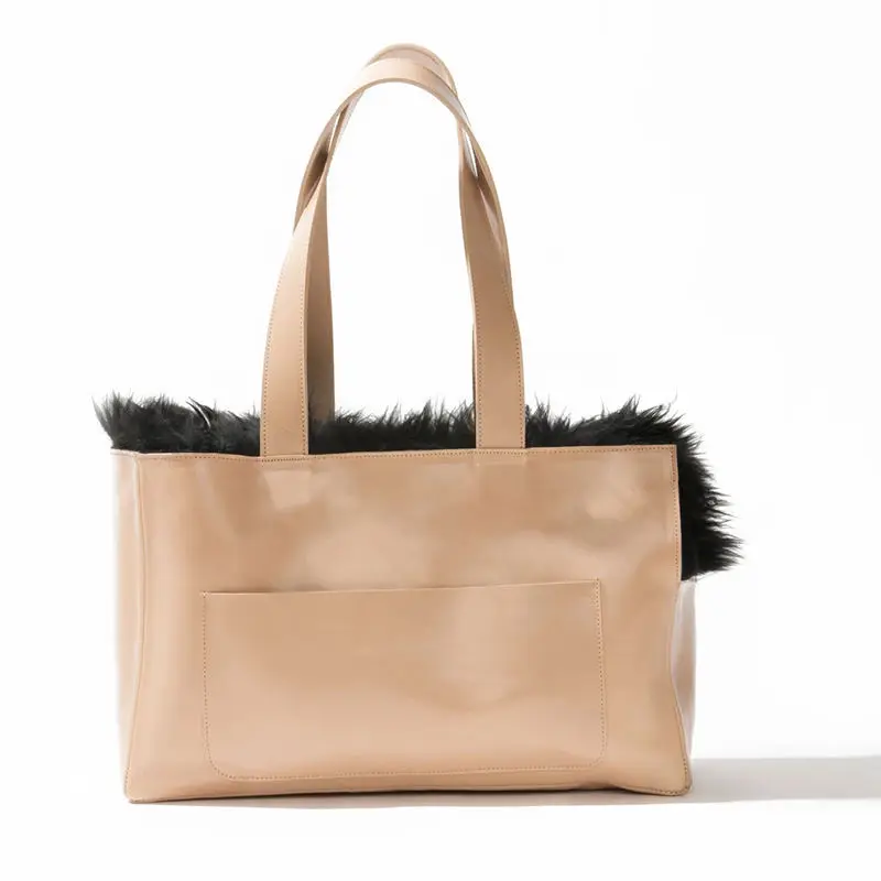 Wholesale Customized PU Leather With Faux Fur Pet Carrier Handbag Cat Travel Pet Carrier Tote Bag Dog Carrier Bag