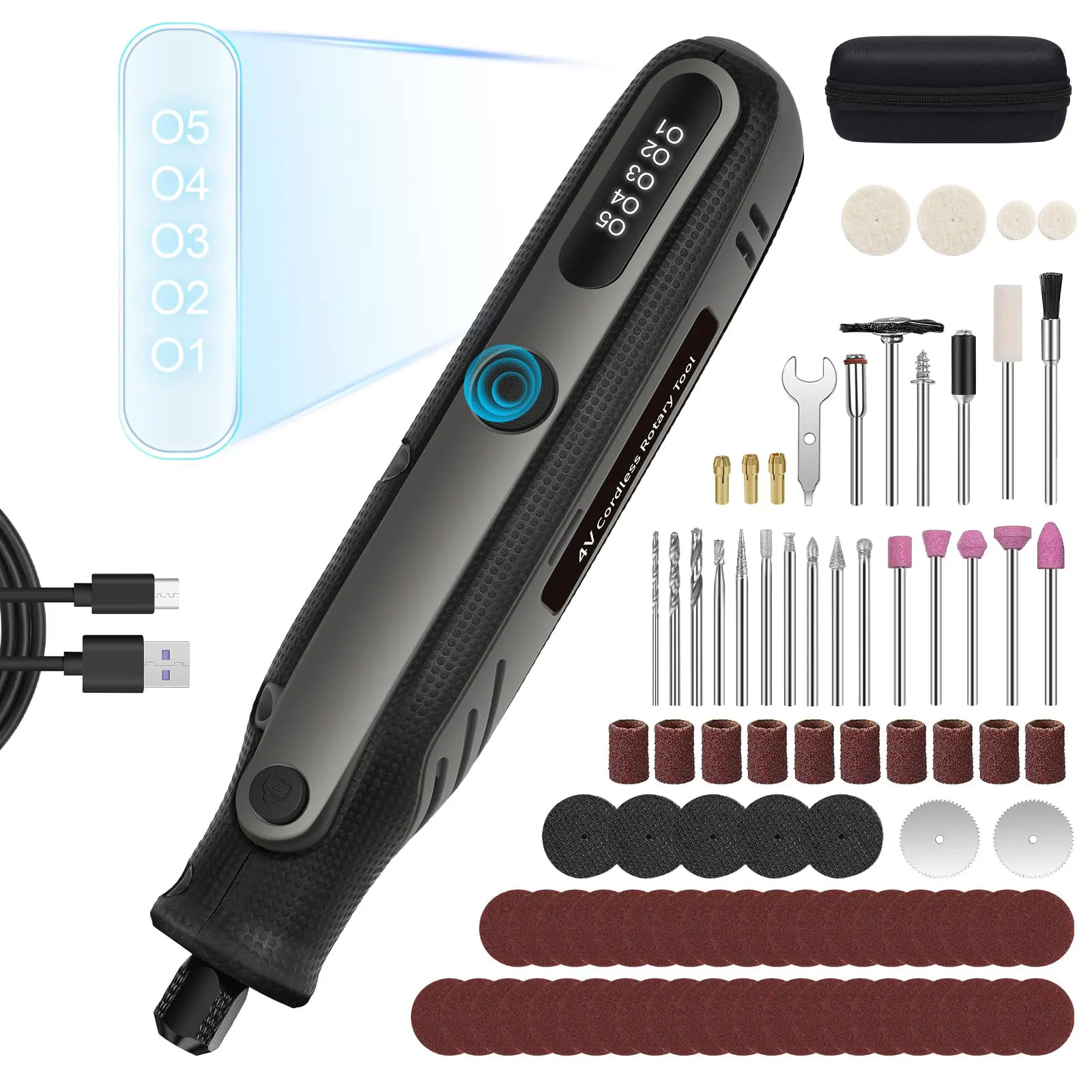 4V Mini Cordless Rotary Tool Kit Carving Tool Cutting, Engraving, Sanding, Drilling, Polishing, Small Wood 5000-18000/min DIY /
