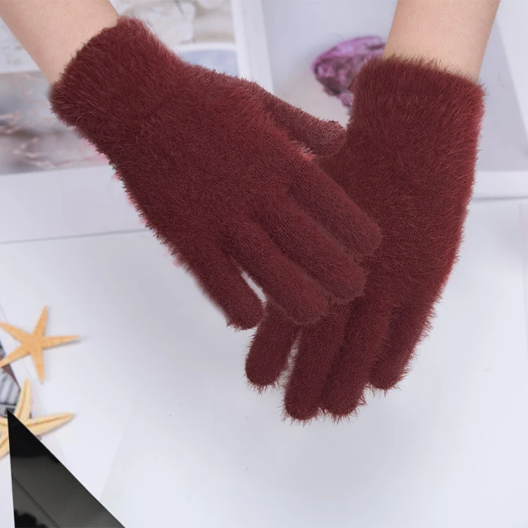 Women Winter Keep Warm Plush Gloves Elasticity Soft Mittens Imitation Mink Fur Knitted Girls Fashion Touch Screen Gloves, white