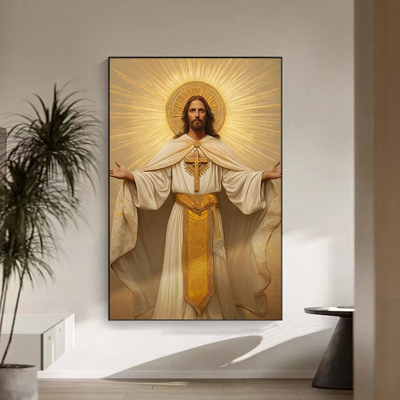 Classical  Golden Painting of Jesus Portrait Wall art Christmas Religious Jesus Decorative Painting For Church Decoration