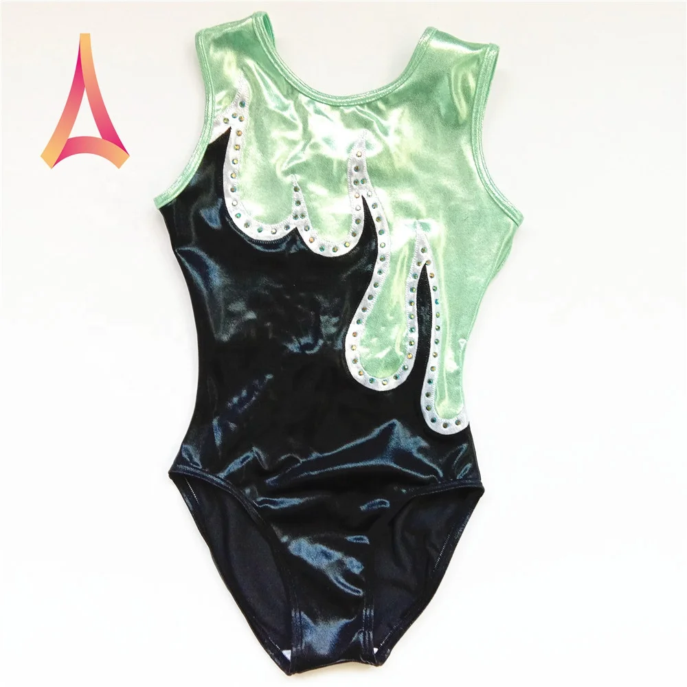 Nylon Spandex Rhythmic Gymnastics Leotards Flame Tank Leotard with Crystal