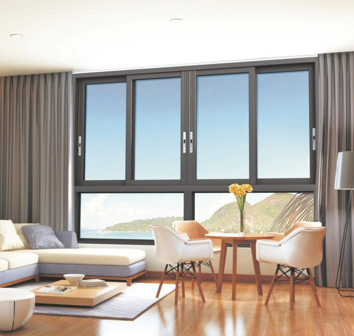 Factory price aluminum sliding Window  double glass windows and doors big vision soundproof window For bedroom