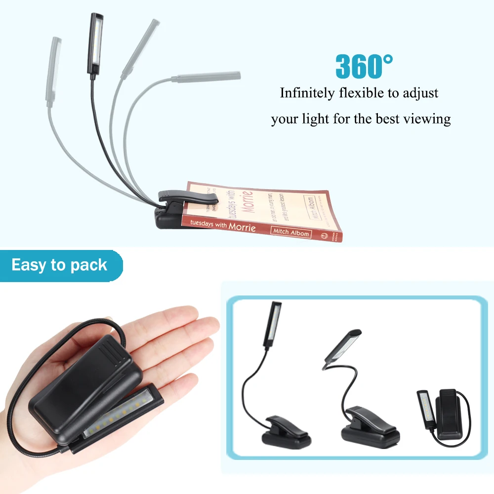 O08-0033 Clip on Rechargeable LED Book Light Reading Light with Eye Protection 3 Level Brightness USB lamp