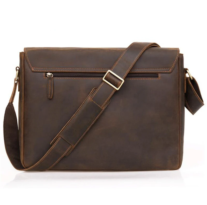 Dreamtop DTA536 coffee crazy horse leather 14 inches laptop messenger bag vintage leather crossbody bag for men