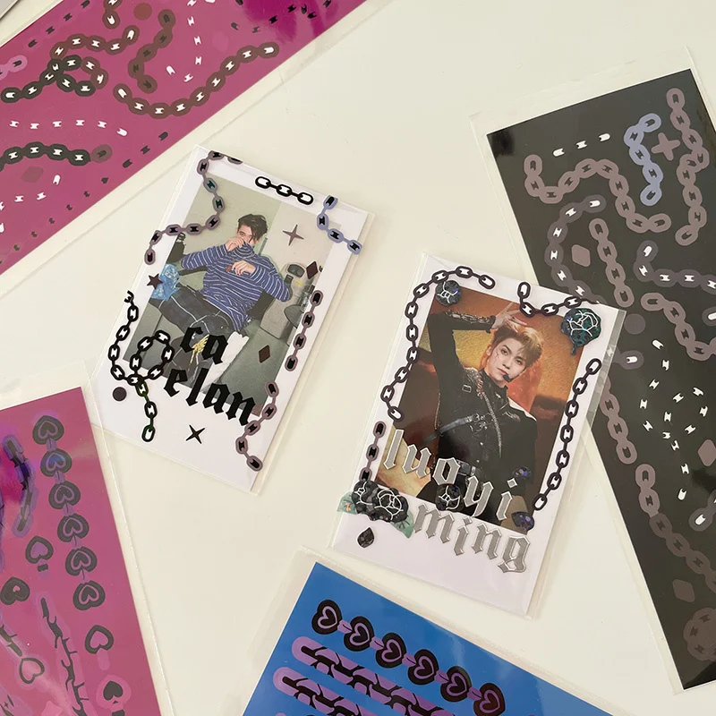 1pc Korea Ins Laser Dark Series Chain Sticker Diy Hand Account Star Small Card Decoration Material Stickers Shiny Stationery