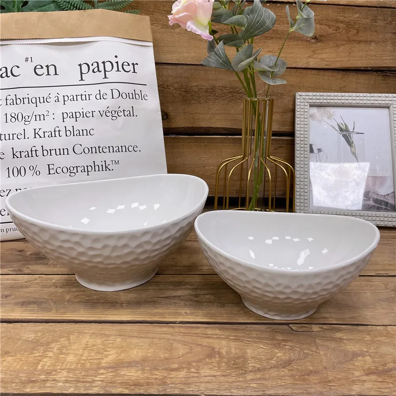 Керамическая миска для супа, Салатница с рельефным дизайном и овальной формой