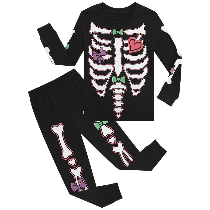 2024Boys Girls Halloween Pajamas Glow in The Dark Cotton Pjs Kids Sleepwear Clothes