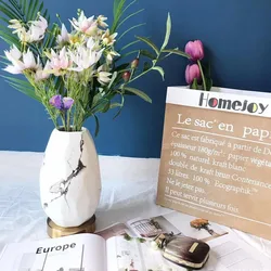 Northern Europe style household decoration luxury home accessories white ceramic handcrafted ornaments nordic vase metal base