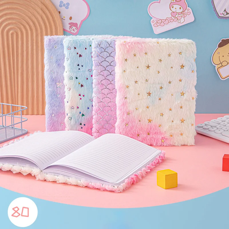 Girls Plush Notebook A5 Gradient Student Diary Notebook High Appearance Level Gift Reward Notepad