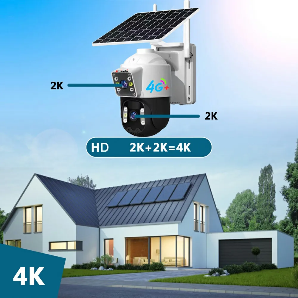 V380 PRO HD 4G двойной объектив с функцией обнаружения движения автоматического отслеживания солнечной PTZ Sim-карты 12000 мАч маломощная аккумуляторная сетевая камера