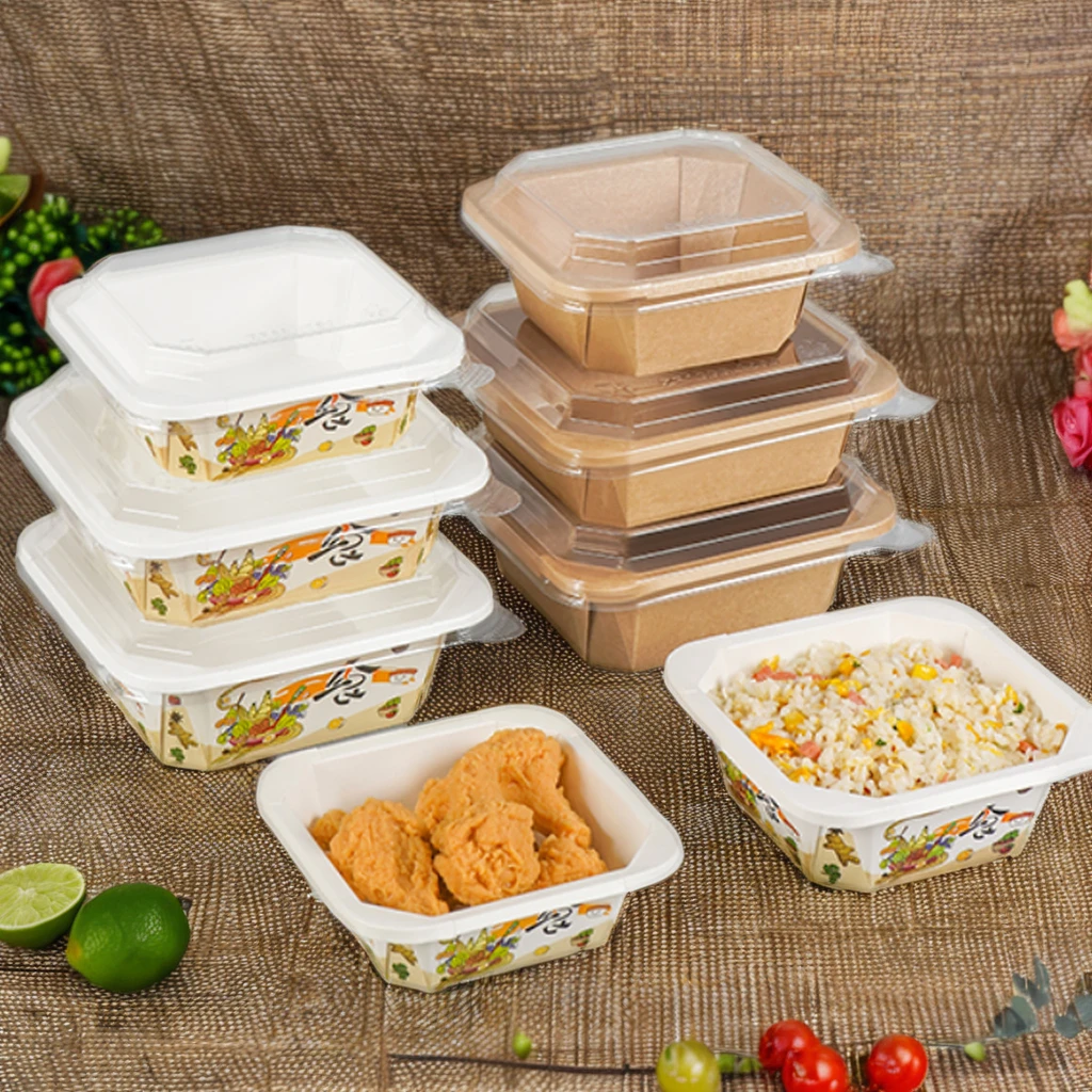 Ebelee Eco Friendly Custom LOGO Print Take Away Disposable Salad Box New Square Paper Lunch Container Paper Food Octangle Bowl