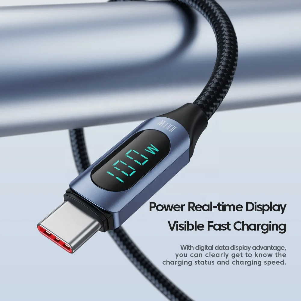 PD 100w 5A type c to type c usb c fast charging mobile phone flex charger cables power real-time display visible charging cable