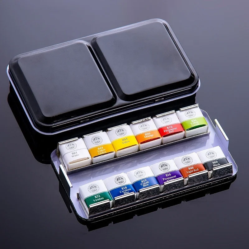 Wholesale 12 24 48 colours branded watercolour sets brush plate paint water colour