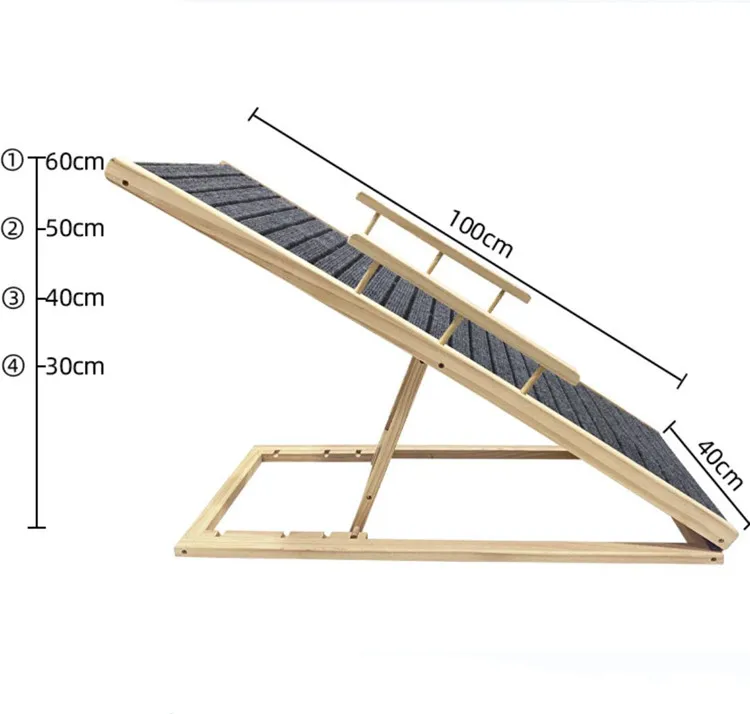 Portable Solid Wooden Pet Ramp Anti-skid Dog Climb Carpet Ladder Folding 4 Levels Non-Slip Mat Cat Adjustable Stair To Sofa Bed