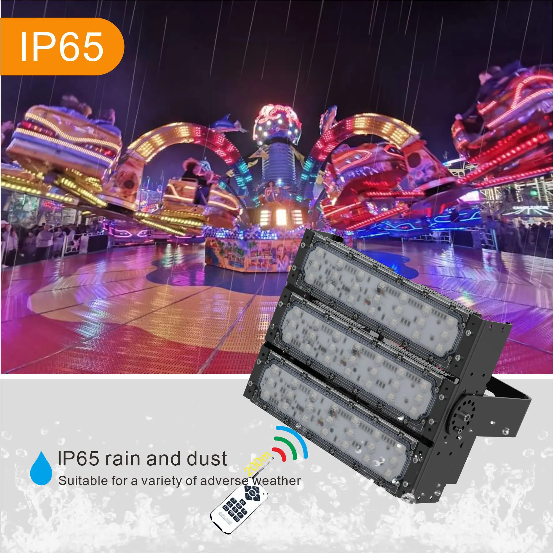 Factory Manufacture Wireless Remote Control Theme Park 150W Rgb Colourful Flood Light Led Projection Light