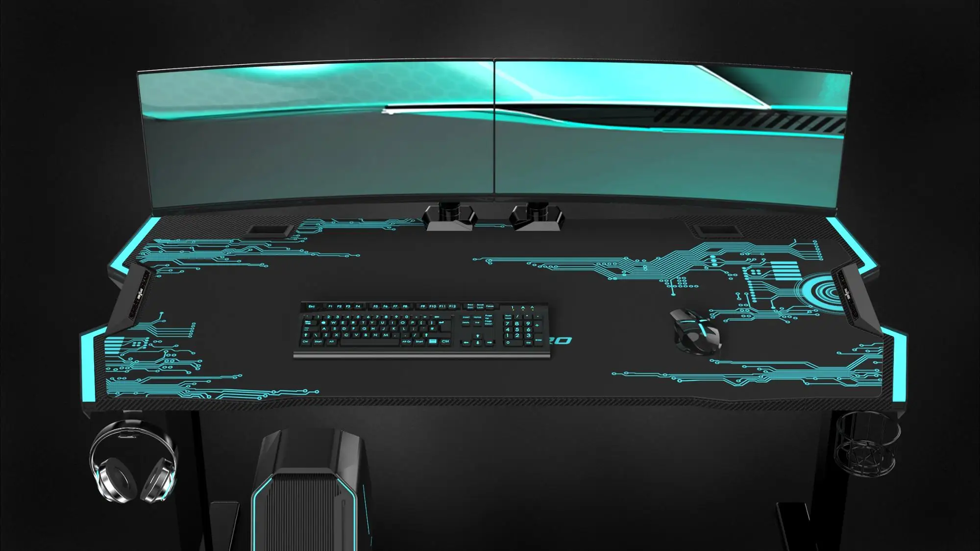 
2020 Galaxy I Latest design LED lighting large MDF carbon fiber texture gaming table PC computer gaming desk 