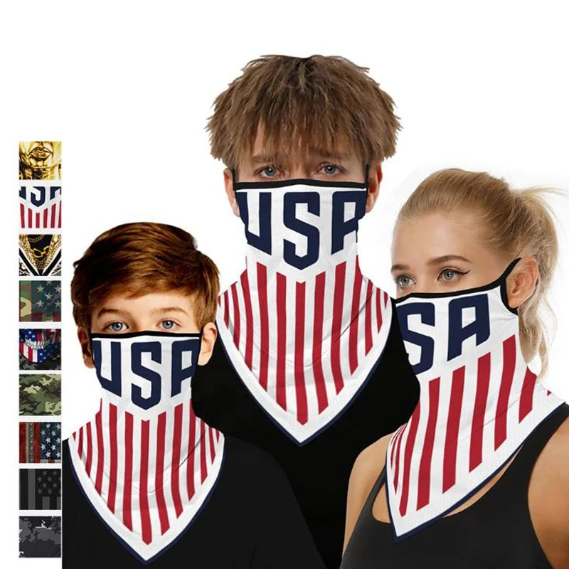 high quality custom american flag scarf triangle ear loop face shield bandana for children