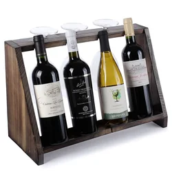 TAOTAOJU wine set custom solid wood storage rack can hold four bottles of wine glass rack Amazon hot selling wooden wine rack