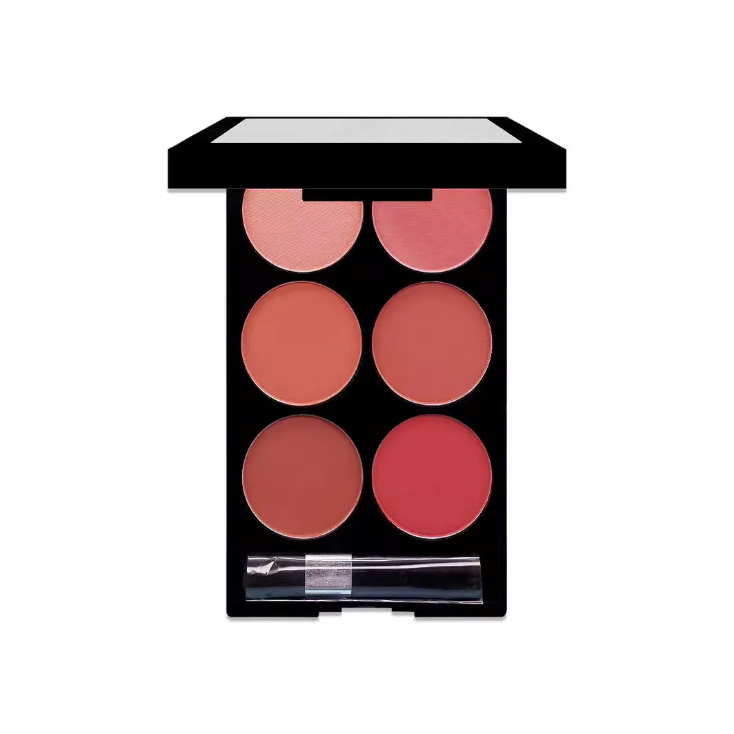 Six-Color Eye Shadow Blush Powder Plate Natural Cheek Blush Plate With Brush Long-Lasting Pink Blush Plate Brightens Skin Tone