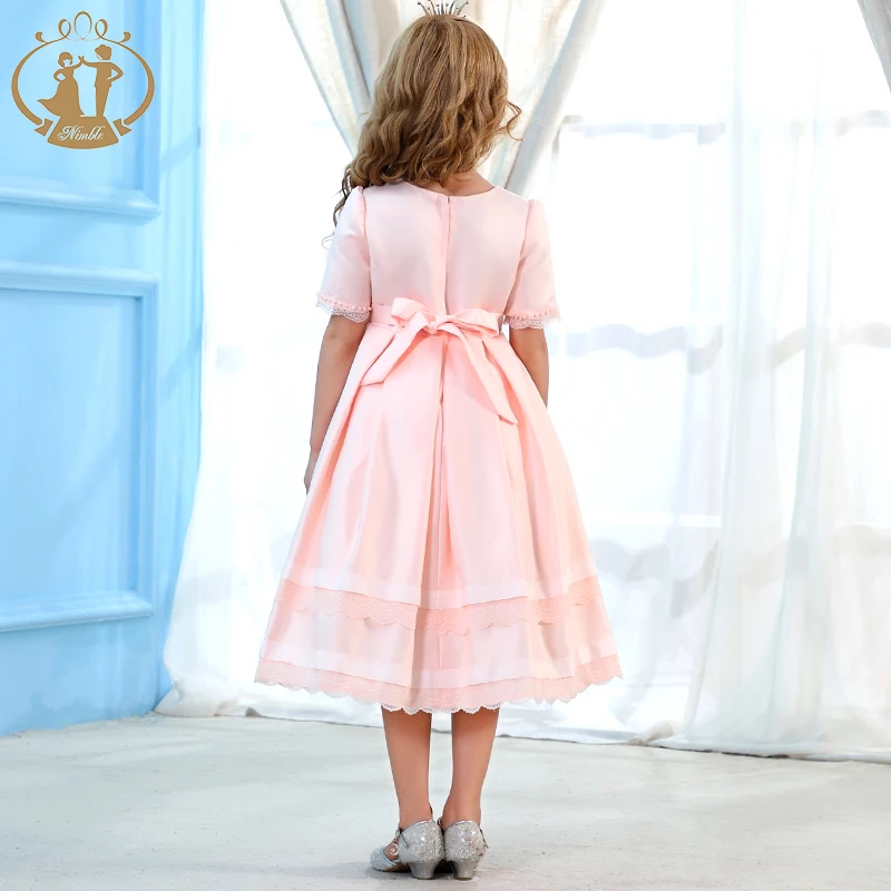 Nimble New Design 2020 Formal Orange Pink Evening Dress Girl Embroidered Beautiful Tuxedo Flower Dress With Beaded