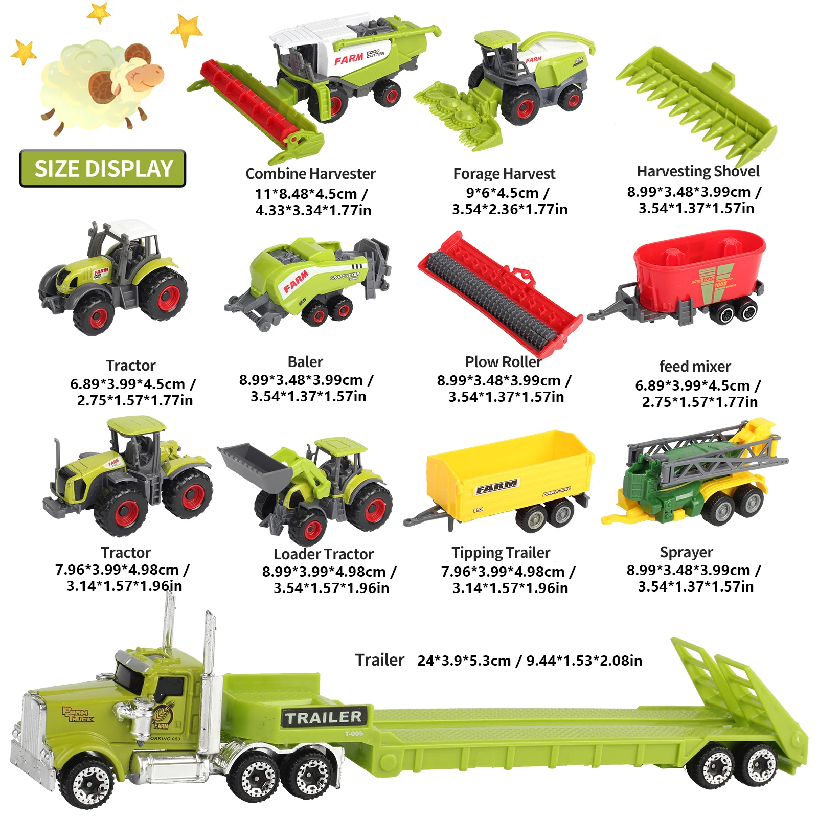 SunQ Wholesale 1:64 Alloy Back Farmer Harvester Harvesting Toy Set Agricultural Car Tractor Die Cast Farm Models