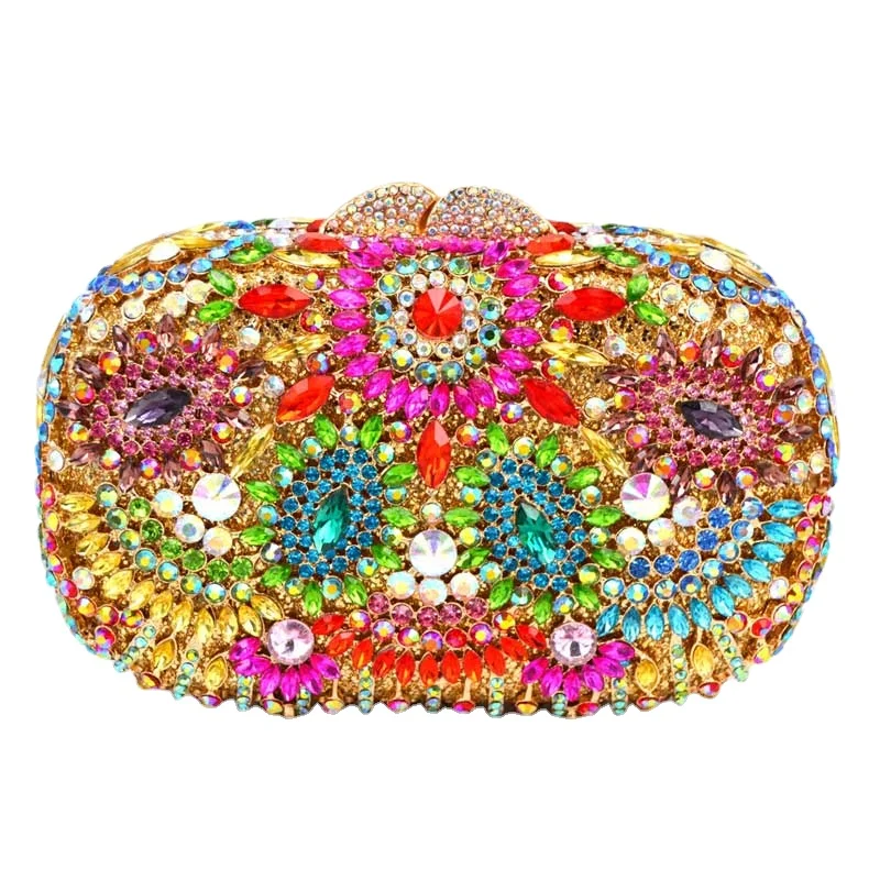 Red Hollow Out flower Indian handbag turquoise luxury crystal evening wedding party purse clutch bag female