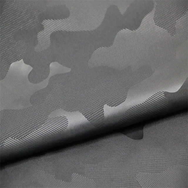 Factory Price waterproof 300T Custom Camouflage Embossed 100% RPET Polyester Pongee Fabric for down jacket
