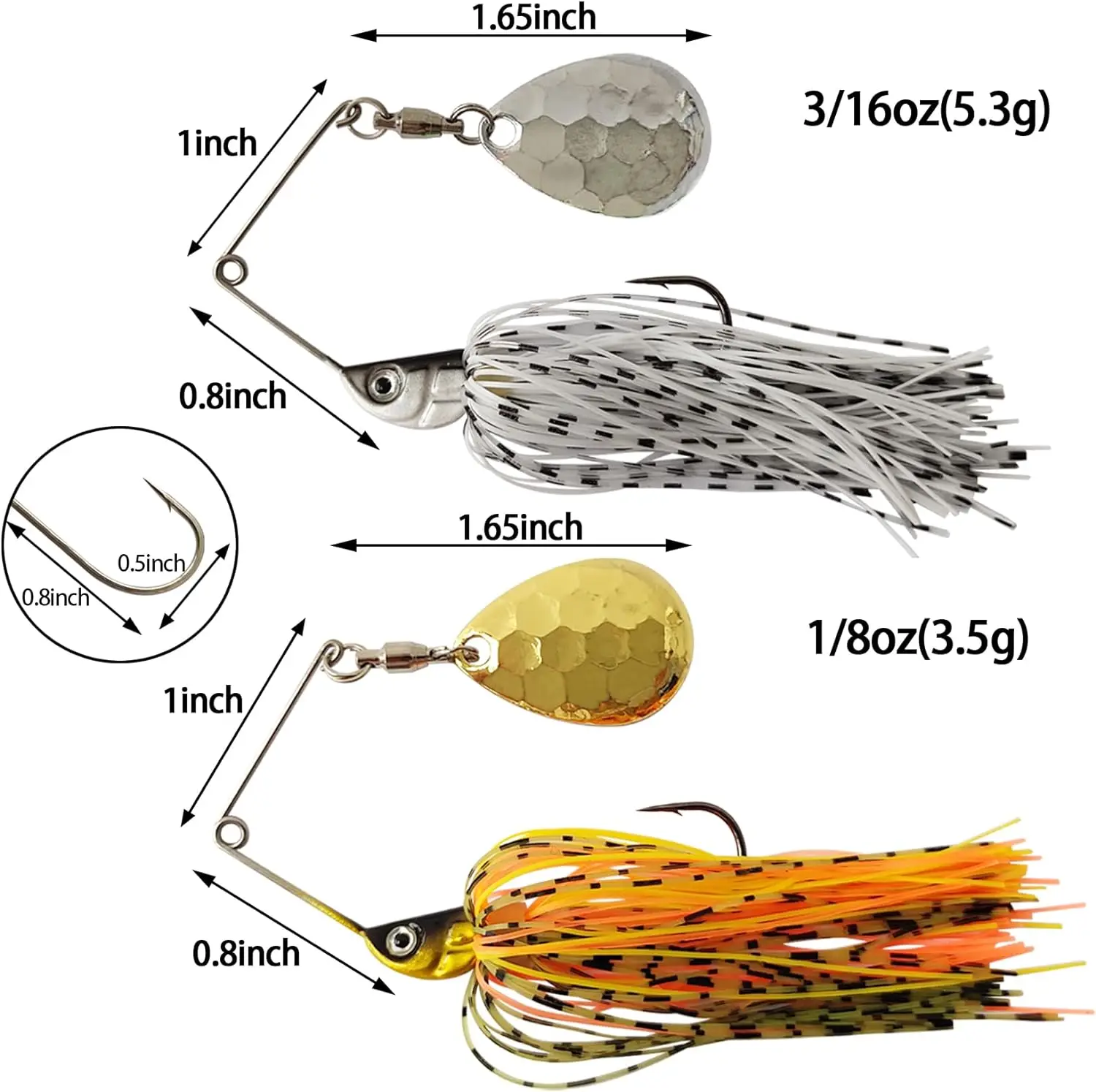 Spinner Baits for Bass Fishing Multi-Color Kits, Double Willow & Colorado Blades with Silicone Skirt Bass Spinner baits B06