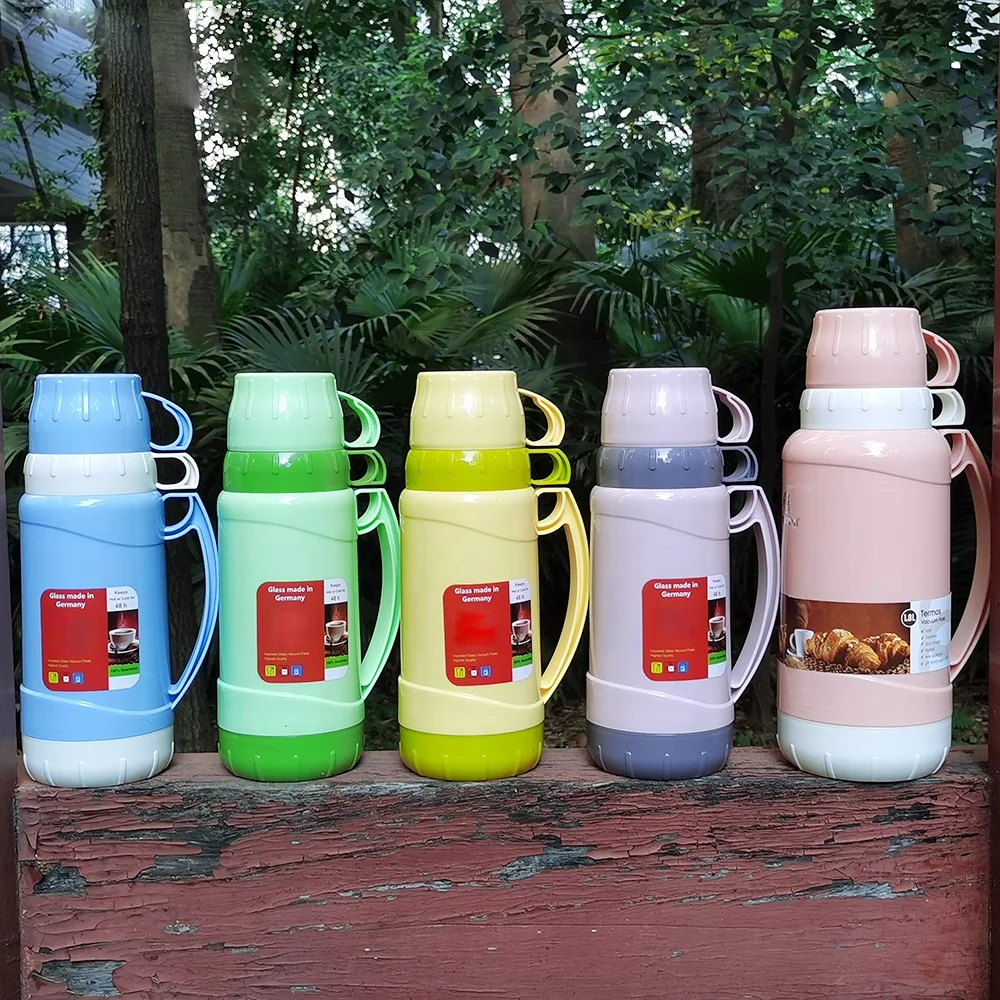 Manufacturer 1L 1.8L Vacuum Insulated Garrafa Tea Water Flask Travel Plastic Thermos Termos with Glass Liner
