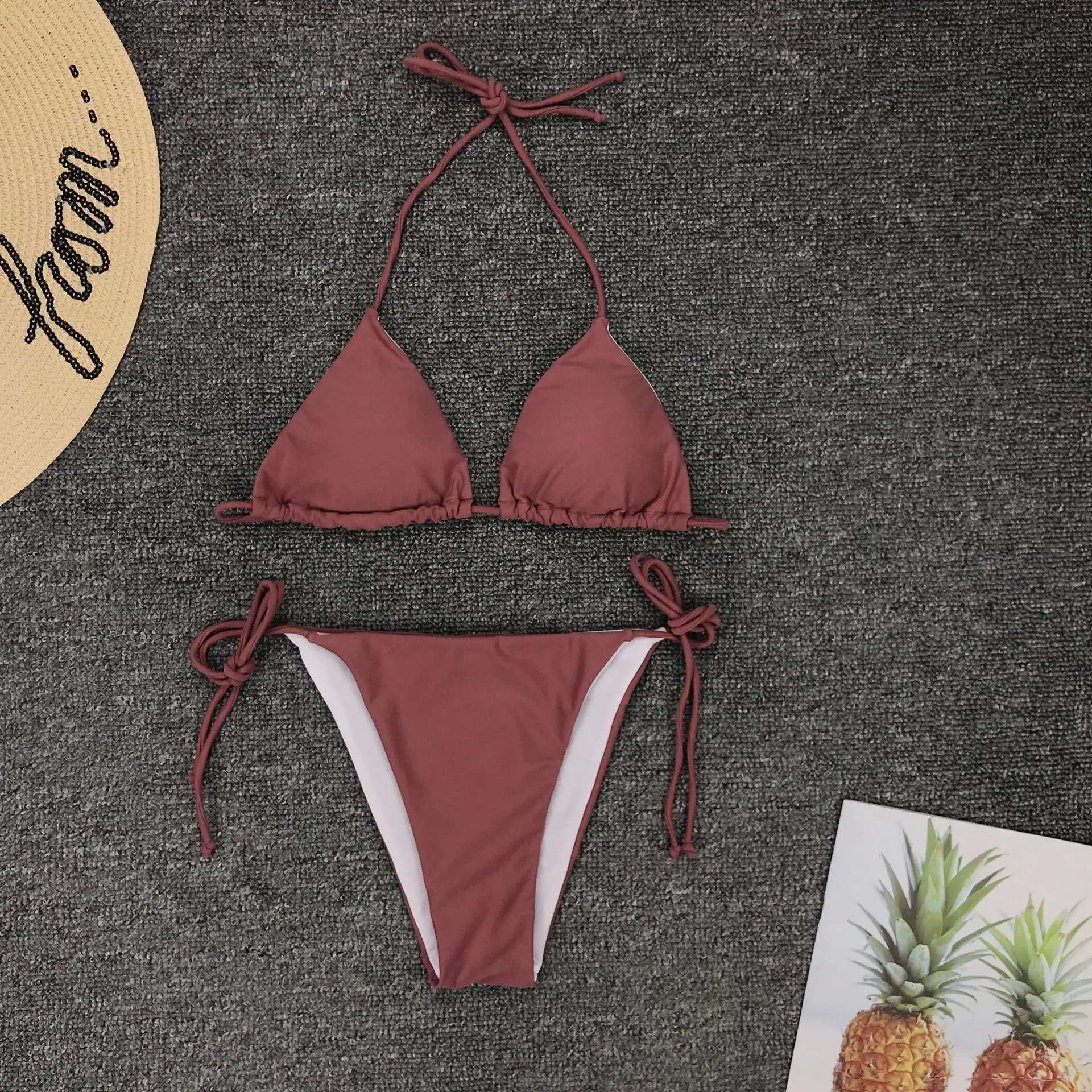 2022 Solid Teardrop String Bikini Thong Bikini Swimwear Womens Bikini Swimsuit with Custom Logo
