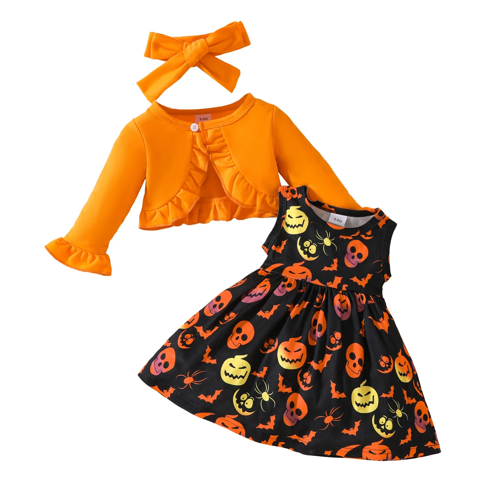 0-3 year old baby newborn Halloween costume Kids trumpet sleeve jacket short sleeved dress baby 3-piece set