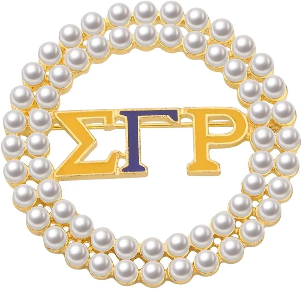 Custom Gold plated pearl sigma gamma rho brooch for women