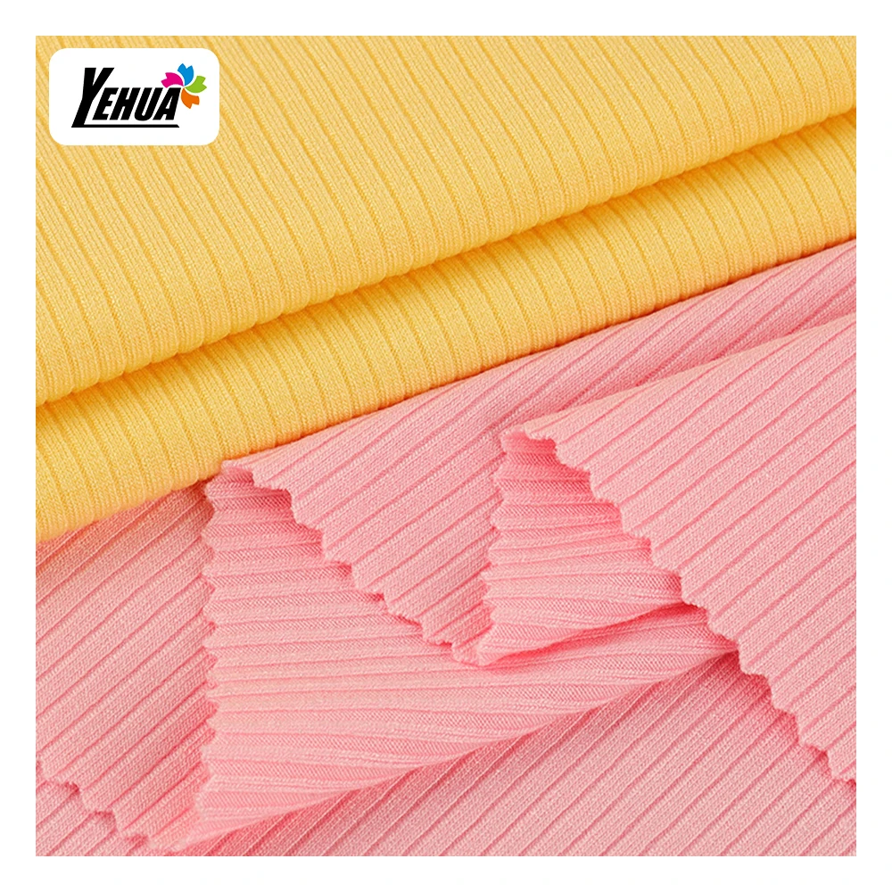 wholesale ribbed 95 polyester 5 spandex  knitted 2*2 rib fabric for tops