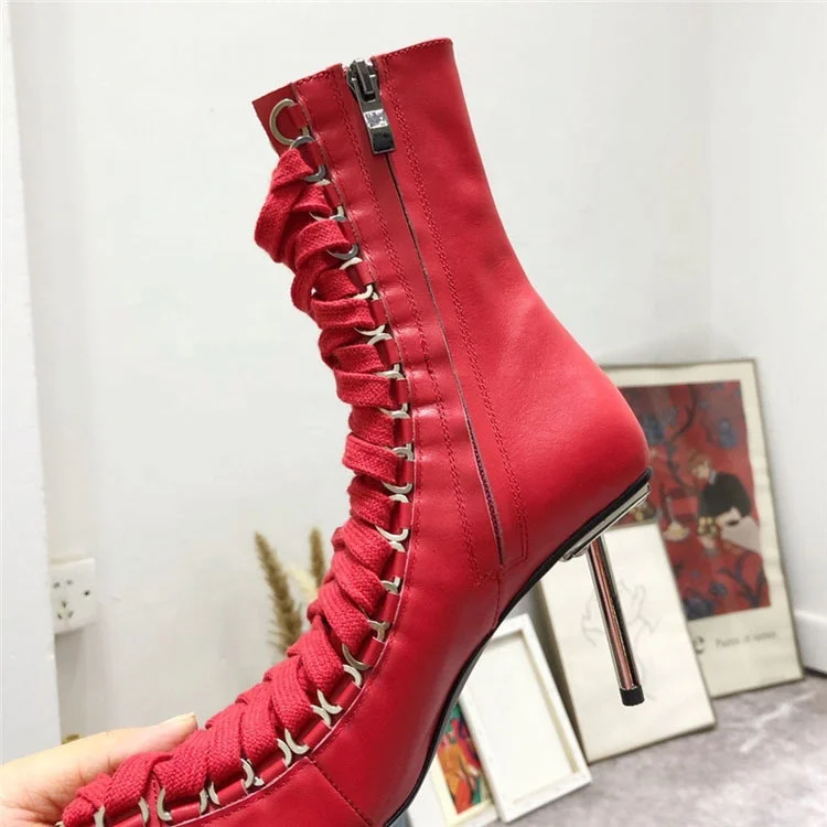 Top Selling Pointed-toe Stiletto Heel Pumps Shoes Women Lace-up Side Zipper Open Back Black Ankle Boots Shoes for Cool Girl