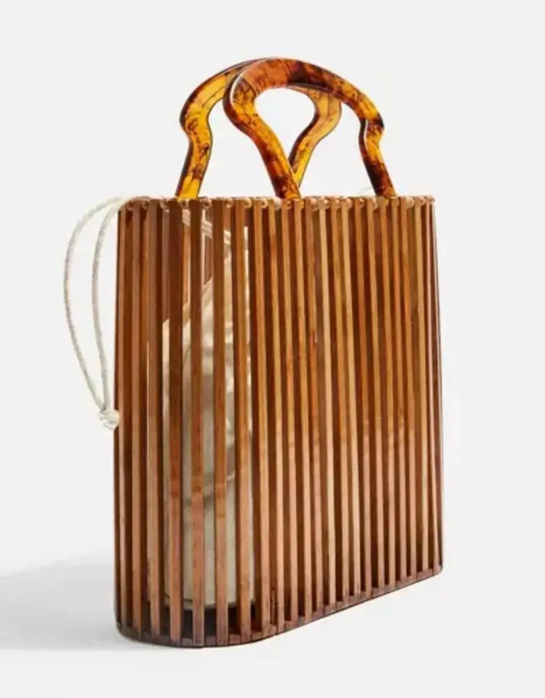 Natural Bamboo Clutch Bag Straw Woven Round Handbag For Women Hollow Out Bamboo Basket Bag Round Handbag For Women Hollow Out