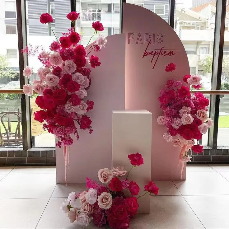 IFG New Arrivals Florist Hot Pink Flower Row Arch Backdrop for Wedding Party Decoration
