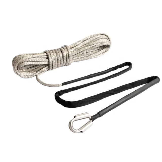 FBR synthetic winch rope for electric winch and ATV UTV with metal thimbles and protective sleeve