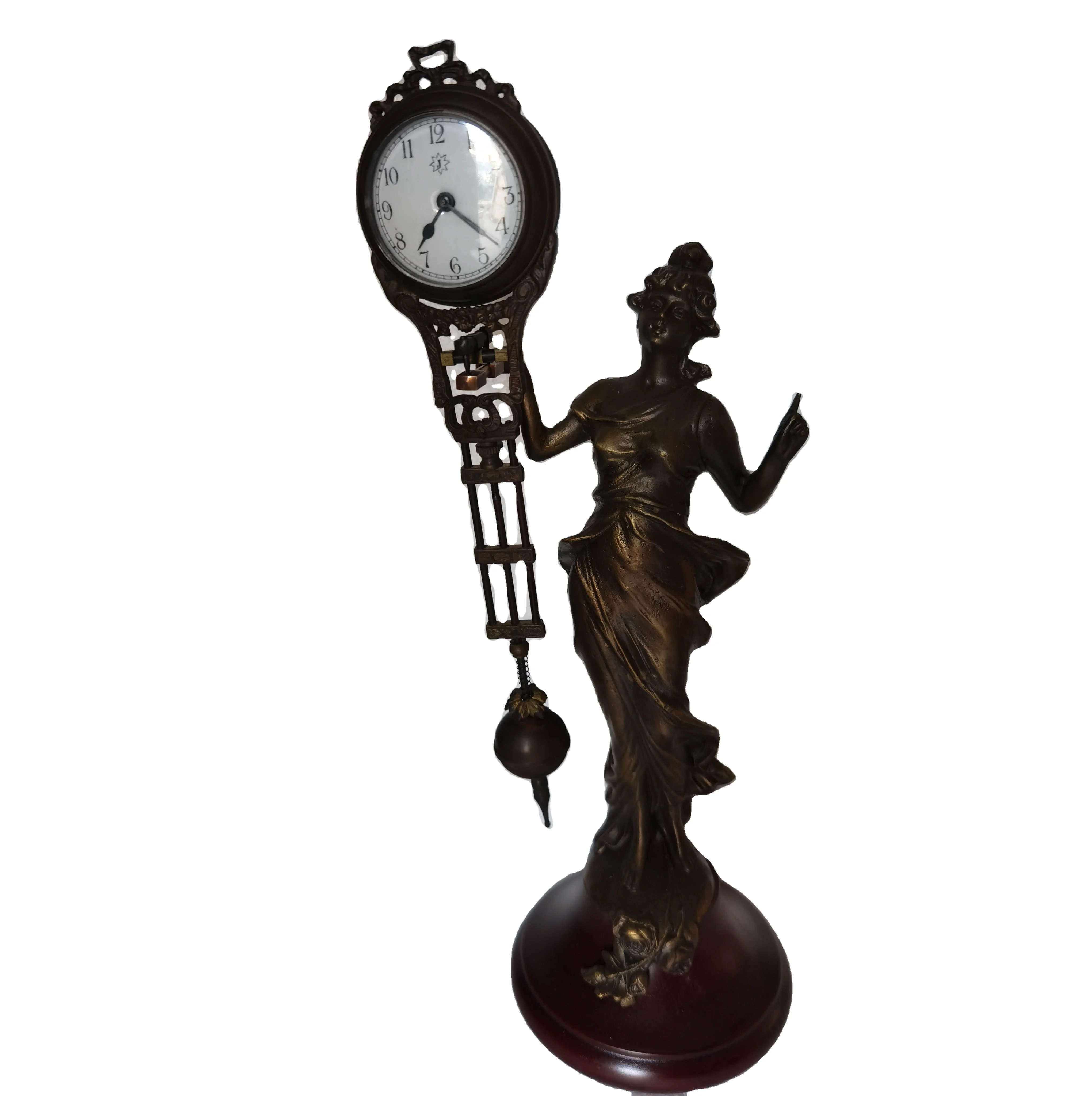 Imitated from 17th America Antique Brass Diana Style  Figure 3 Days Swinging Swinger  Pendulum Mechanical Table Clock/Watch