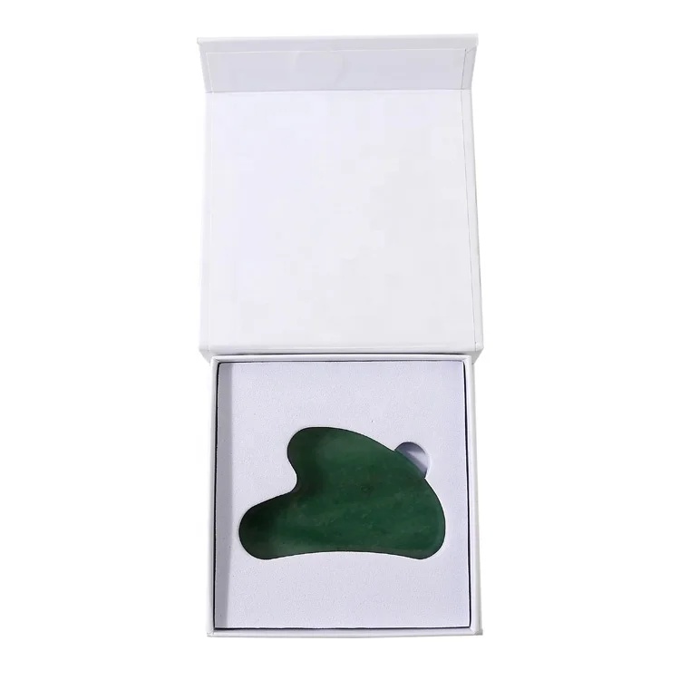 Natural Green Crystal Facial Scraping Massage Tool Aventurine Jade Guasha Stone With Box