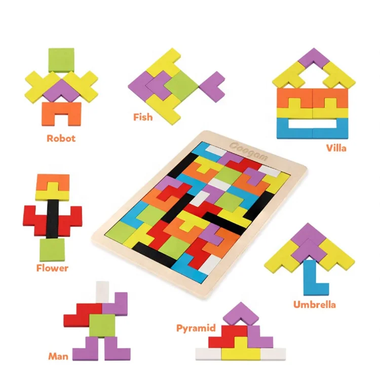 Montessori Education colorful brain teasers toy 3D jigsaw wooden puzzles for kids