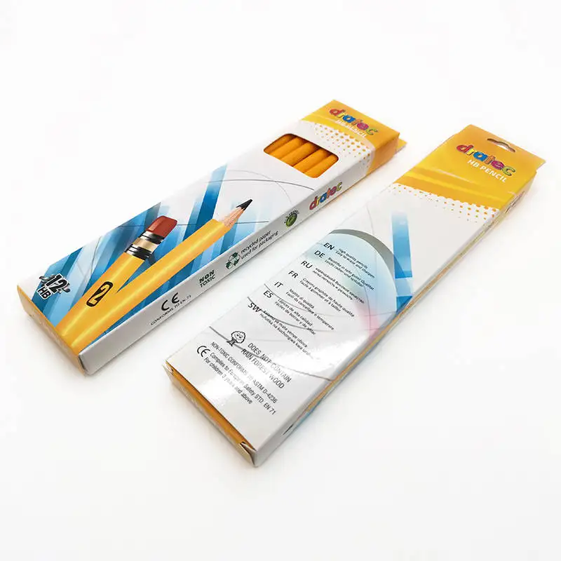 Office Stationery Yellow Color Hexagonal Mongol Pencil HB Lead Hardness With Red Eraser Tips