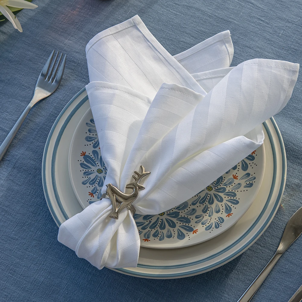 Custom Logo 100% linen table napkin hand hemstitch embroidery table wedding napkin