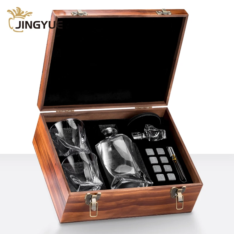 JingYue Square Shape Whisky Glass Gift Set Personalized Logo Old Fashioned Crystal for Cocktail Cognac Liquor Vodka