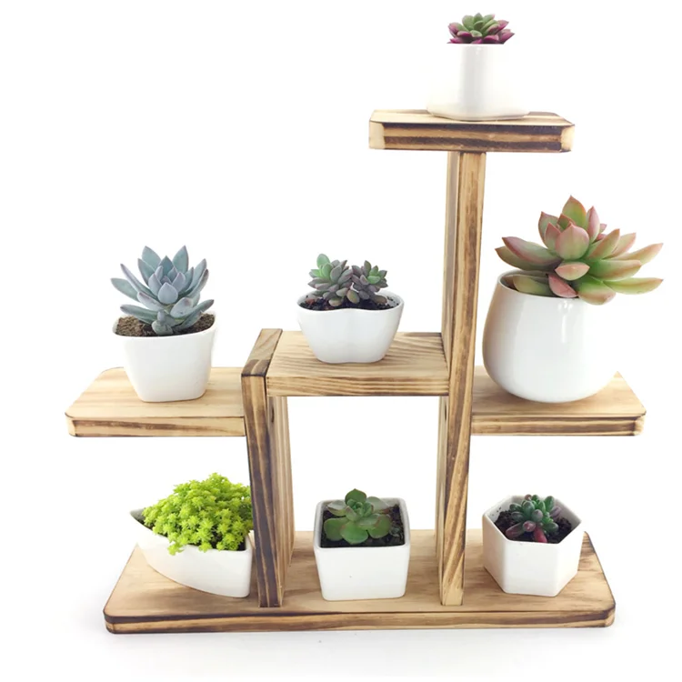 rustic wooden flower pot shelf wood rack for succulent home decor desk top organizer